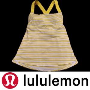🌕Track And Train Tank Twin Stripe Sizzle Crossback Top Yellow Lululemon M/L (10)